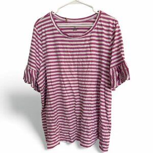 Lane Bryant Women Size 26/28 (4X) Pink White Striped Top Boho Cottage